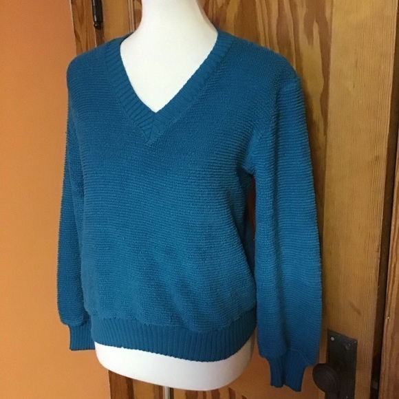 Vintage 70s v neck velour sweater - Picture 4 of 9